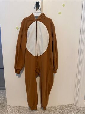 Kids Brown Hooded Reindeer Costume with ears, antlers and red nose on hood